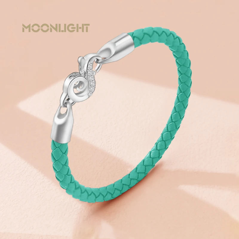 Neue 100% S925 Sterling Silber Haken Armband für Frauen Echtes Geflochtenes Leder Armband Weibliche Mode Schmuck Weihnachten Geschenke