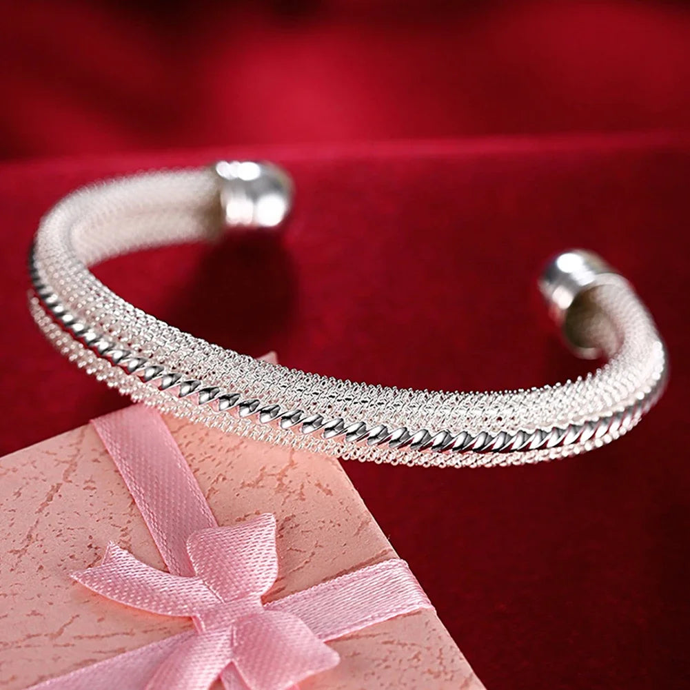 Trendige Armreifen aus 925er-Sterlingsilber, niedlich, offen, für Damen, Modeschmuck, Anpassungsgröße, Manschette, Hochzeit, Party