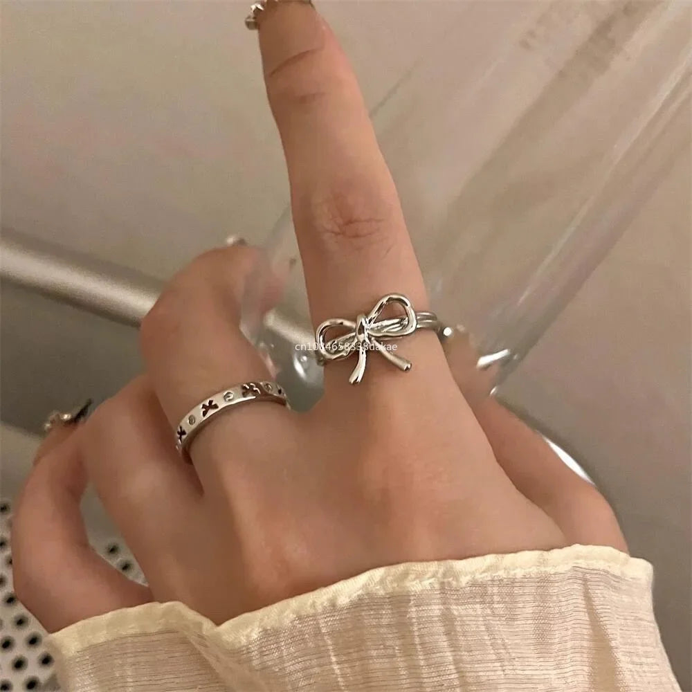 Modetrend Rosa Kristall Schleife Herz Ringe Zirkon Ring Y2K Glänzende Zirkon Ringe für Frauen Mädchen Party Ästhetischen Schmuck 2025