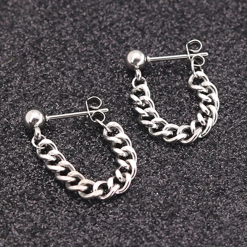 Neue 1 Paar Titan Stahl Kette Ohrringe Für Männer Frauen Hiphop Rock Punk Mode Schmuck Piercing Ohrring