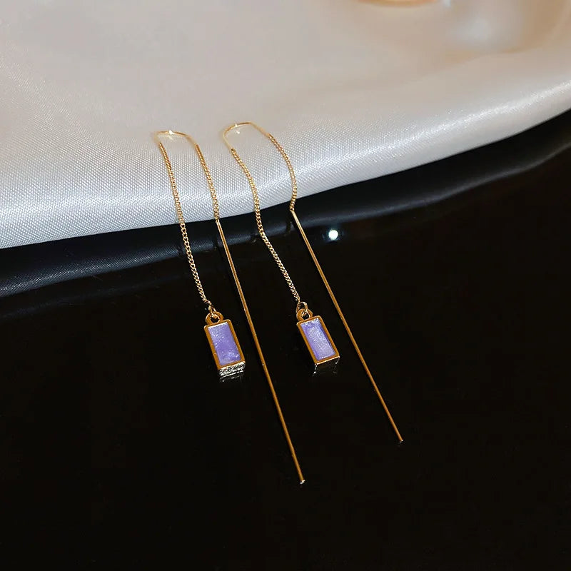 Einfache Geometrische Platz Tropfen Ohrring Für Frauen Koreanische Mode Gold-farbe Linie Lange Quaste Baumeln Ohrringe Partei Schmuck Geschenk