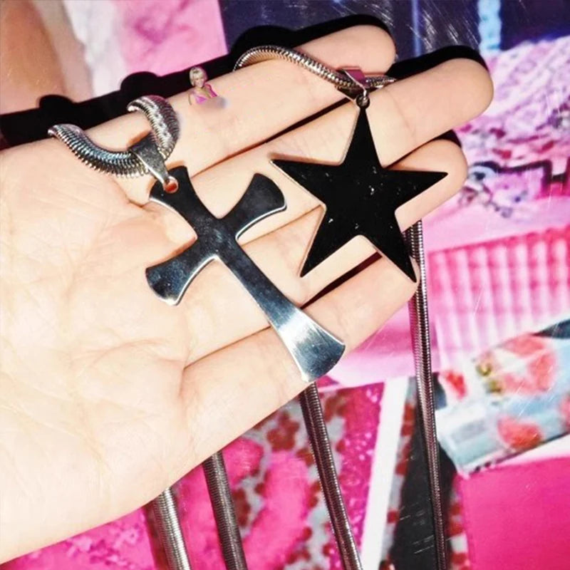 Y2k Schmuck Schlange Knochen Ketten Kreuz Anhänger Halskette Punk Charms Stern Halskette Frauen Grunge Zubehör Halsband Koreanische Mode