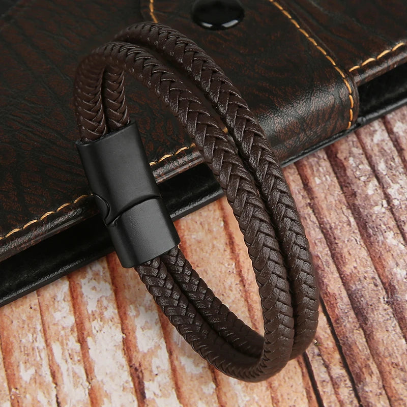 2025 NEUE Echtes Leder Armbänder & Armreifen für Männer Frauen Doppel Schicht Leder Seil Armband Handgemachten Schmuck Homme Pulseras