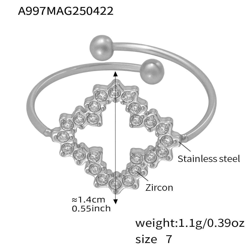 Nivora Zarte Zirkon Blume Dünne Mädchen Offene Ringe Edelstahl 18K Gold Überzogene Eheringe Ringe Für Frauen Schmuck