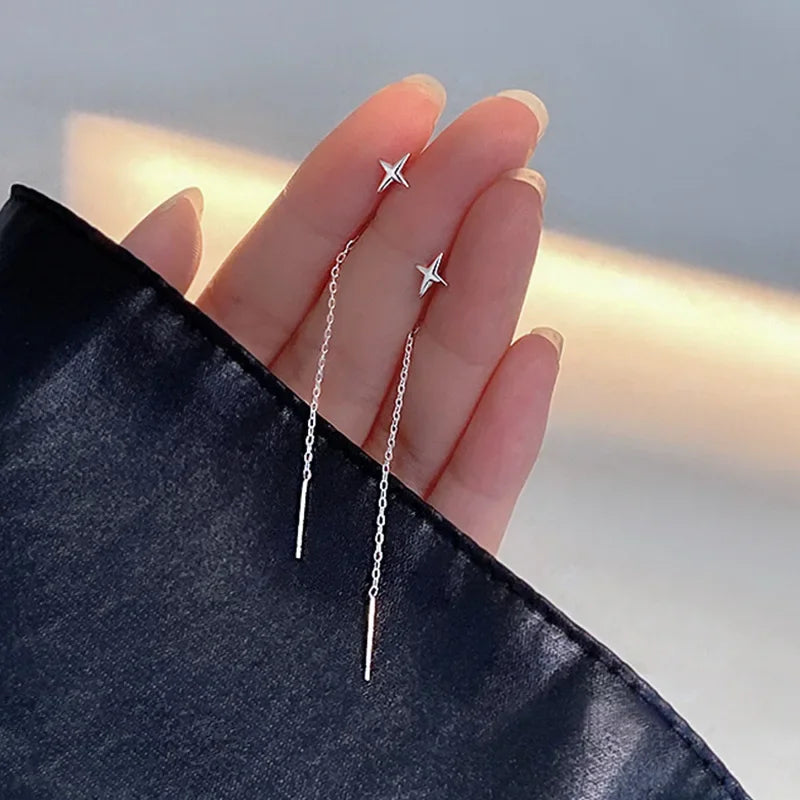 Trend Edelstahl Lange Draht Quaste Gewinde Kette Stern Anhänger Tropfen Ohrring frauen Ohr Linie Gerade Hängen Ohrringe Schmuck