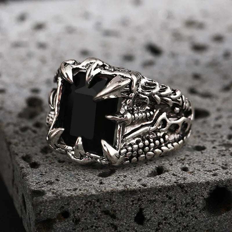 1 Stück Gothic Blauer und roter Kristall Böser Dämon Drachenklauen-Ring für Männer Gramm Biker Punk Rock Hip Hop Cooles Schmuckzubehör Mohamedца