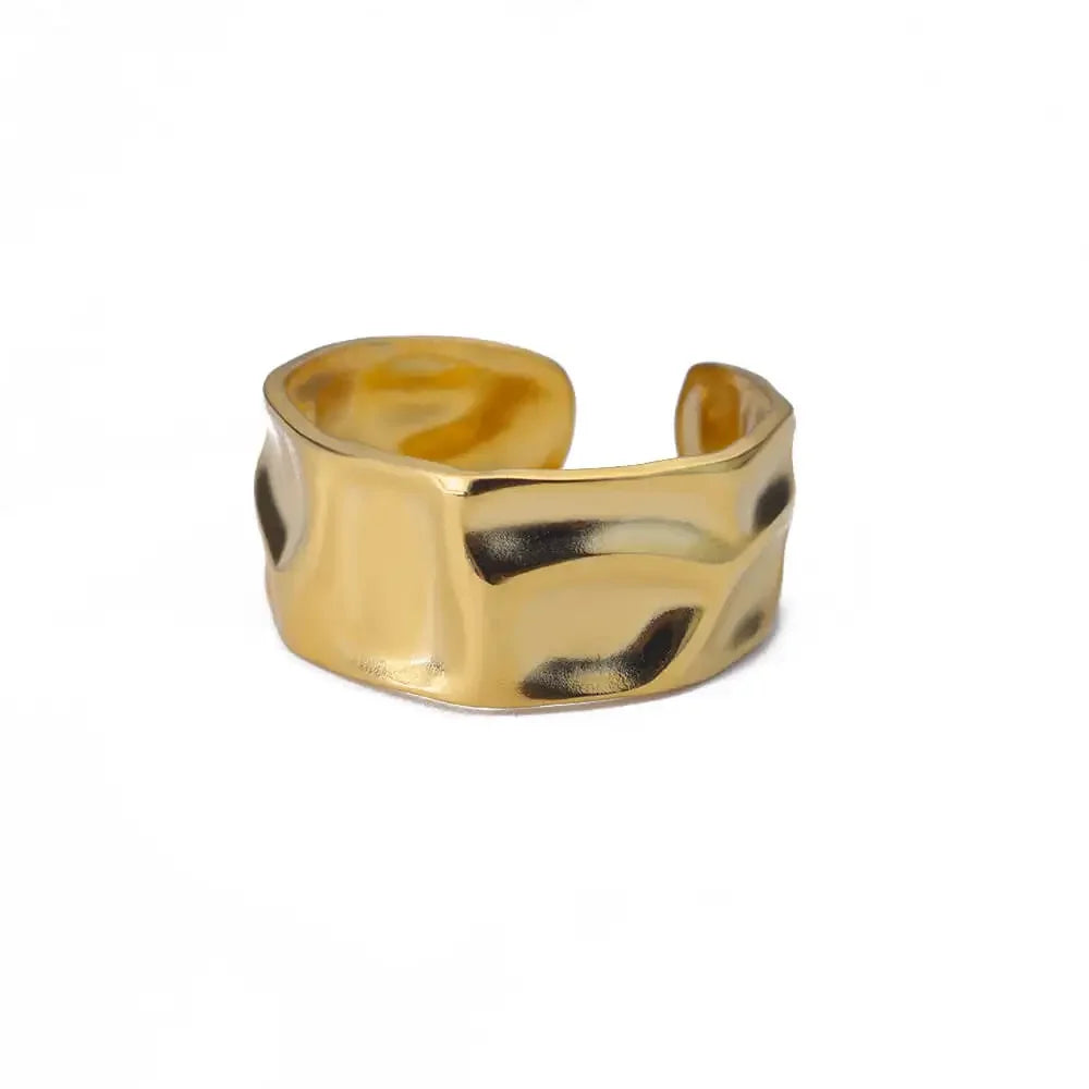 Licht Luxus Edelstahl Unregelmäßige Geometrische Offene Ringe Frauen Gold Farbe Textur Paar Hochzeit Ring Trendy Elegante Schmuck