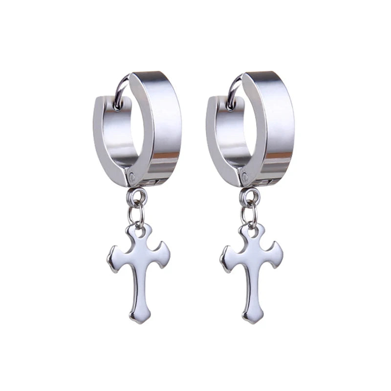 Neueste 1 Paar Edelstahl Kreuz Anhänger Baumeln Lange Quaste Unisex Creolen Männer/Frauen Punk Gothic Schmuck Beste Geschenke