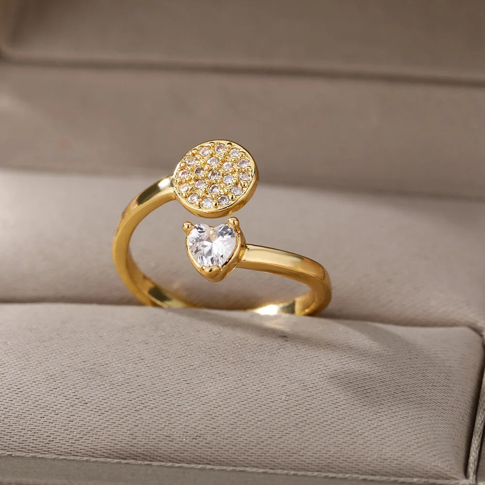 Glatte Doppel Herz Ringe Für Frauen Edelstahl Zirkon Herz Liebe Ring Einstellbare Finger Ring Weihnachten Schmuck Hochzeit Geschenk