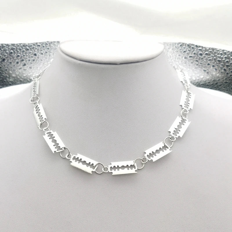 Edelstahl Klinge Rasiermesser Halsketten Gothic Punk Männer Schmuck Silber Farbe Metall Anhänger Halskette Hiphop Zubehör