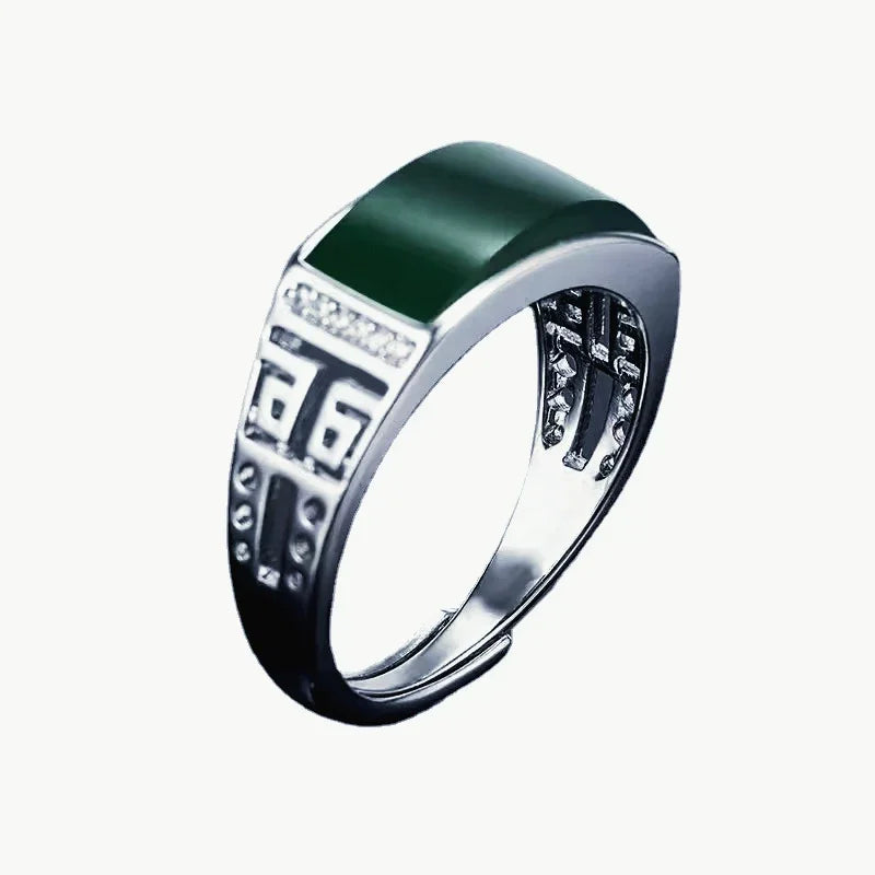 Nachahmung Hetian Jade männer Silber-überzogene Ring Echte Grüne Natürliche Paar Ringe Männer Frauen Schmuck Glück Stein Jade finger Ring