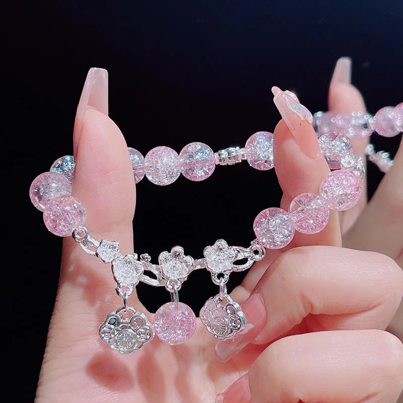 Schöne Frauen Hand Armbänder Schmetterling Herz Glocke Quaste Schloss Eis Rissige Perlen Glas Perlen Stretch Armreif Student Schmuck 1164
