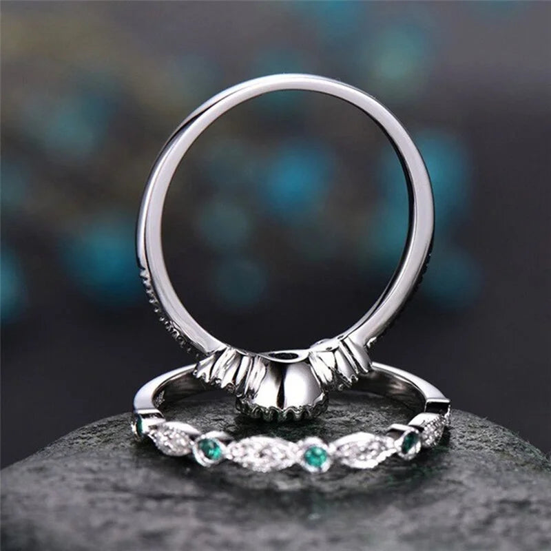 Ring-Set aus 925er-Sterlingsilber mit Smaragd-Zirkon-Kristallen für Damen, Verlobung, Hochzeit, Glamour-Schmuck, Geschenke