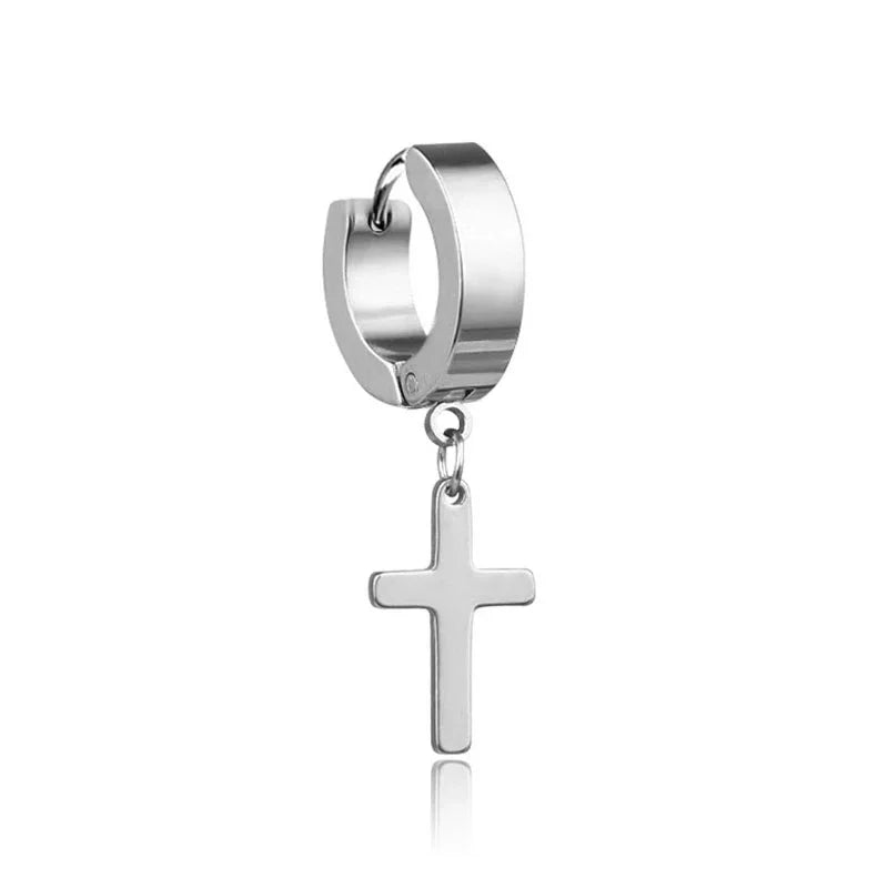 Geometrie Unisex Titan Edelstahl Drop Creolen chinesische Charakter Quaste Kette Mann Stern Kreuz Drachen feder
