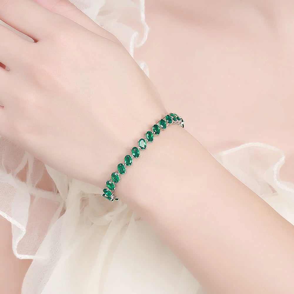 TEMGF Armband mit vollem Zambia-Grün-Edelstein, S925-Sterlingsilber, edler Schmuck für Frauen, luxuriöses Jubiläums-Überraschungsgeschenk