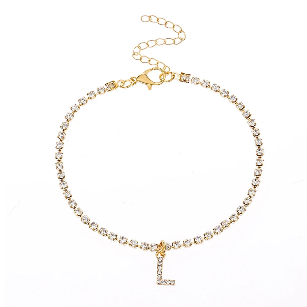 Mode Kreative Initial Buchstaben Alphabet Anhänger Strass Glänzenden Strand Fußkettchen Kette Fuß Schmuck Knöchel Armbänder für Frauen Boho