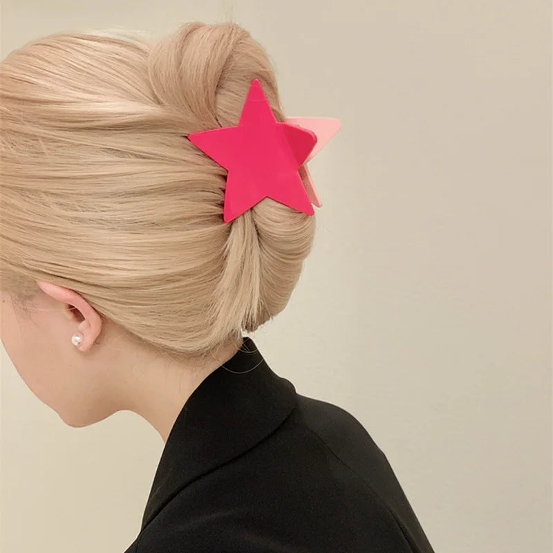 Y2k Sterne Haar Krallen clip für Frauen Acryl Pentagramm große Hai Clips glänzende fünfzackige Stern Haars pange koreanische Haarschmuck