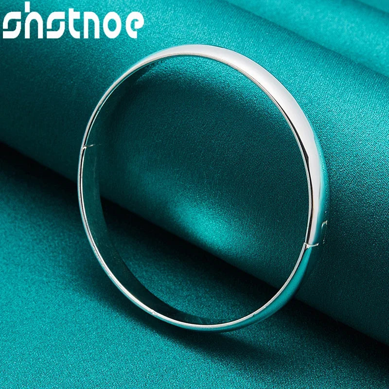 SHSTONE 925 Sterling Silber 8 mm breite Öffnung glatter Armreif für Frauen, Verlobung, Hochzeit, Party, Geburtstag, Charme, edler Schmuck, Geschenke