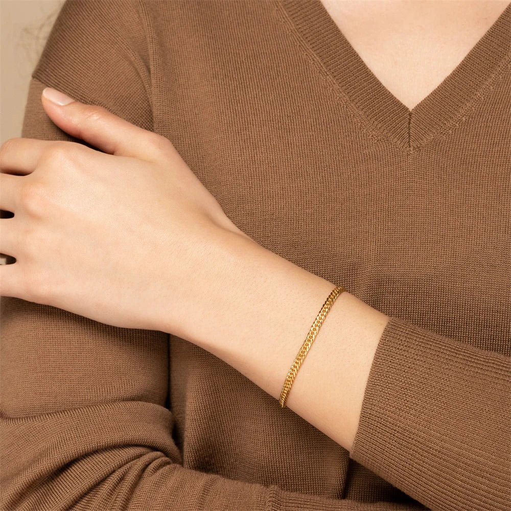 eManco 3 mm kubanische Kette vergoldetes Herrenarmband aus Edelstahl, große Version, Karabinerverschluss, verstellbar, einfacher Schmuck