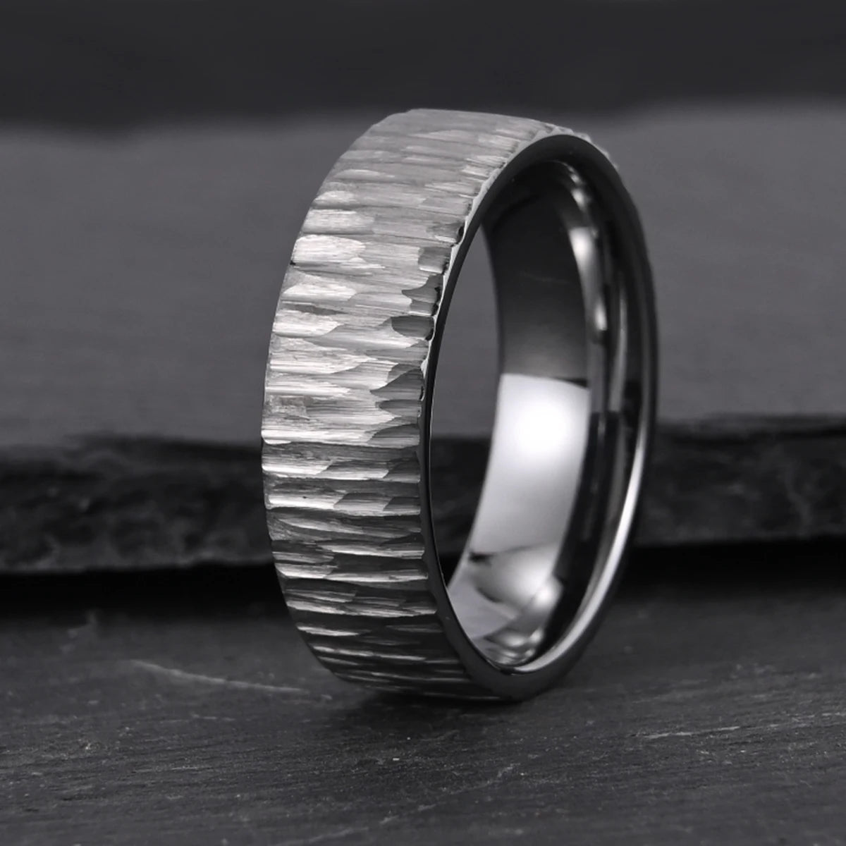 Wolframkarbid-Ring für Herren, 8 mm, silbrige Rinde, strukturiert, Vintage-Paar, Verlobung, Eheringe, geeignet für Party, Jahrestag