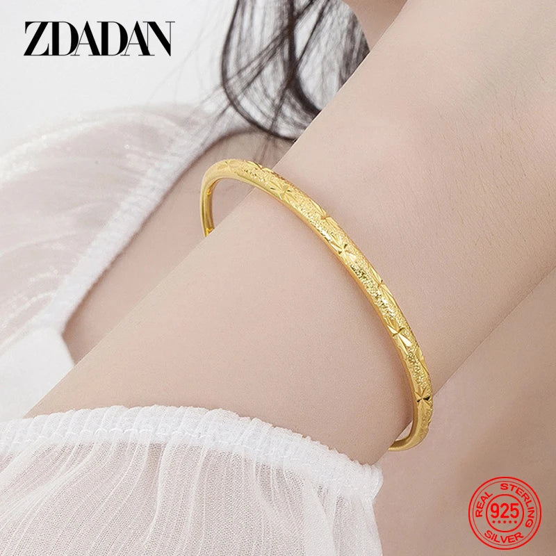 ZDADAN 925 Silber 18 Karat Gold Einfache Verstellbare Armband Armreif Für Frauen Hochzeit Mode Schmuck
