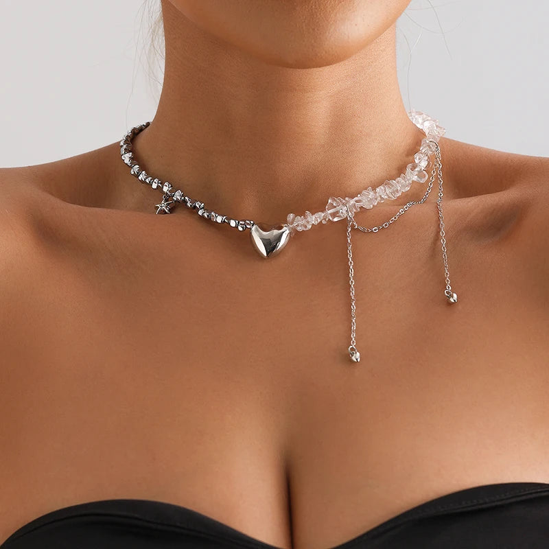Mode Unregelmäßige Perlen Kristall Herz Choker Halsketten für Frauen Handgemachte Schlüsselbein Halskette Weibliche Party Täglichen Y2K Schmuck