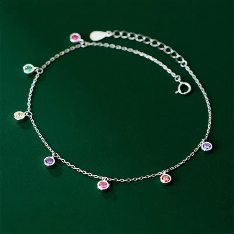 Fußkettchen aus 925er-Sterlingsilber, verstellbare Quaste, Zirkon, runde Perle, Charm-Fußkettchen, Armband für Frauen, Party, Strand, Schmuck für Frauen und Mädchen