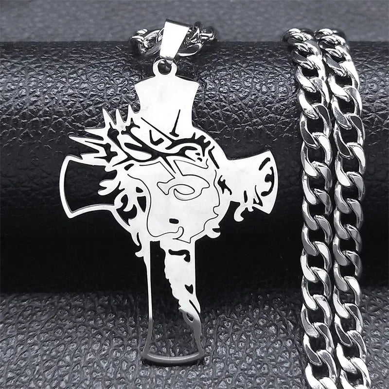 Hip Hop Punk Krone der Dornen Jesus Kreuz Halskette für Männer Edelstahl Vergoldet Kruzifix Anhänger Halsketten Schmuck N8052