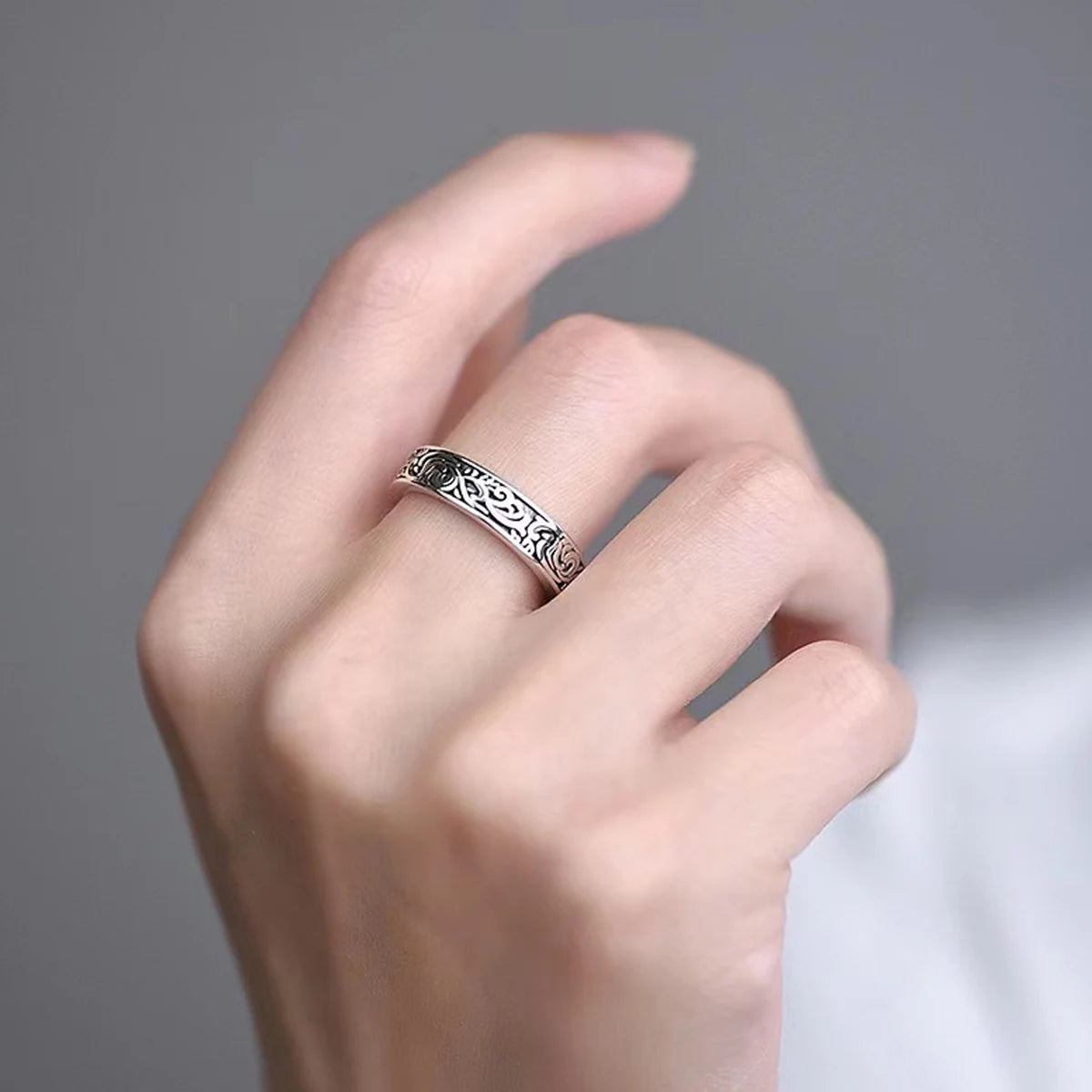 Silberfarbene Retro-Ringe mit Grasmuster für Damen, klassischer französischer Zeigefingerring für Jungen, Geschenk, Gothic-Schmuck
