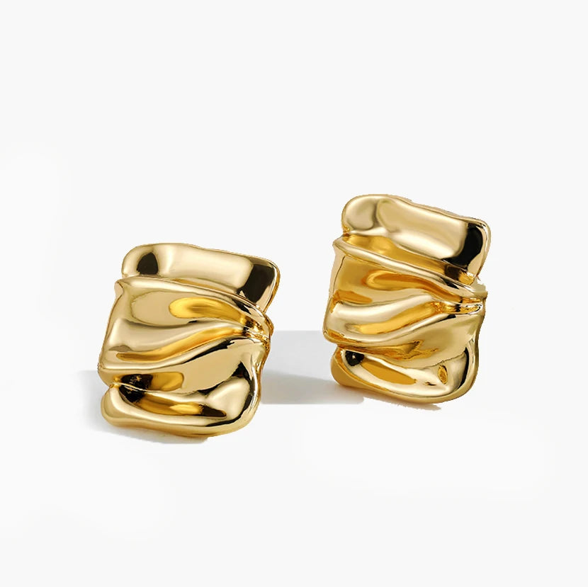 18 Karat vergoldete, gestreifte Textur, klobige Ohrstecker für Damen, glänzender Edelstahlknoten, gedrehte geometrische Ohrringe, täglicher Schmuck