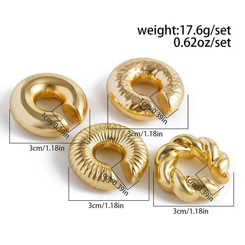 Mode 4 stücke C Förmigen Acryl Ohr Clip für Frauen Einfache Gold Silber Farbe Keine Durchbohrten Runde Ohrringe Punk Weiblichen schmuck