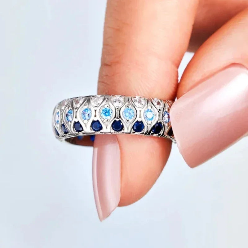 Huitan Luxuriöse blaue Zirkonia-Ringe für Damen, charmant, trendig, kreativ, attraktives Accessoire, wunderschöner, vielseitiger Partyschmuck