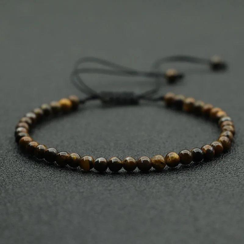 Mode 4mm Naturstein Armband Männer Frauen Handgemachte Geflochtene Einstellbare Armband Kleine Tiger Augen Howlith Achate Perlen Armband