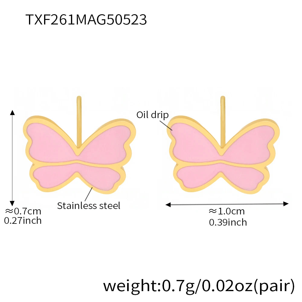 Kinderschmuck, rosa Schleife, Anhänger, gedrehte Kette, Halskette, Ohrringe, Armband, Ring, 5-teilig, Edelstahl, wasserdicht, Geschenk