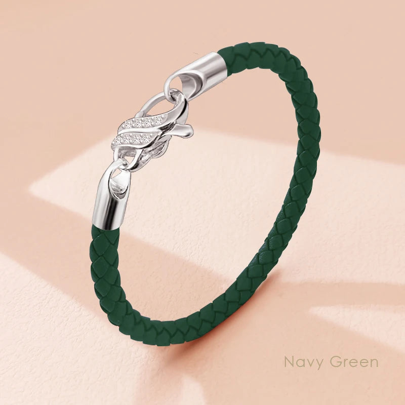 Neues Design S925 Sterling Silber Armband für Frauen Zirkonia Charme Geflochtenes Lederarmband Weiblichen Schmuck Weihnachtsgeschenk