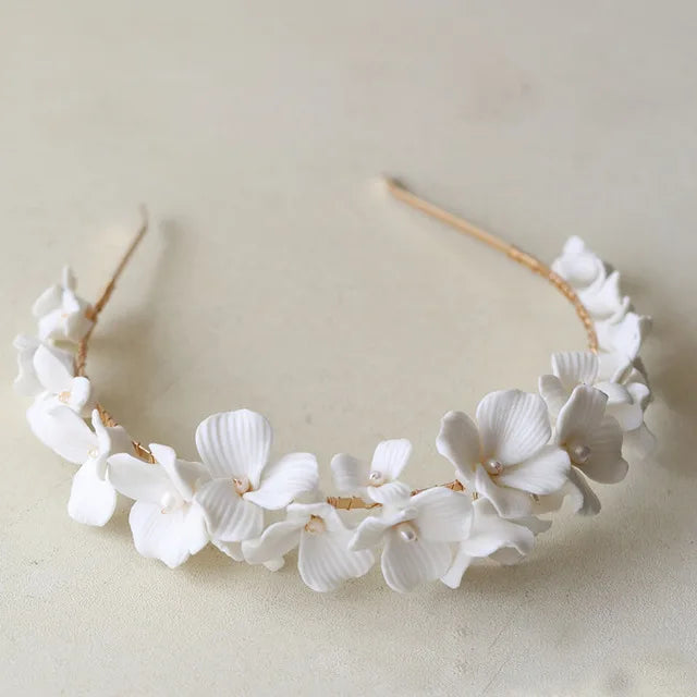 SLBRIDAL Handgemachte Luxus Strass Süßwasser Perlen Ceram Blume Braut Tiara Hochzeit Brautjungfern Krone Frauen Haar Schmuck