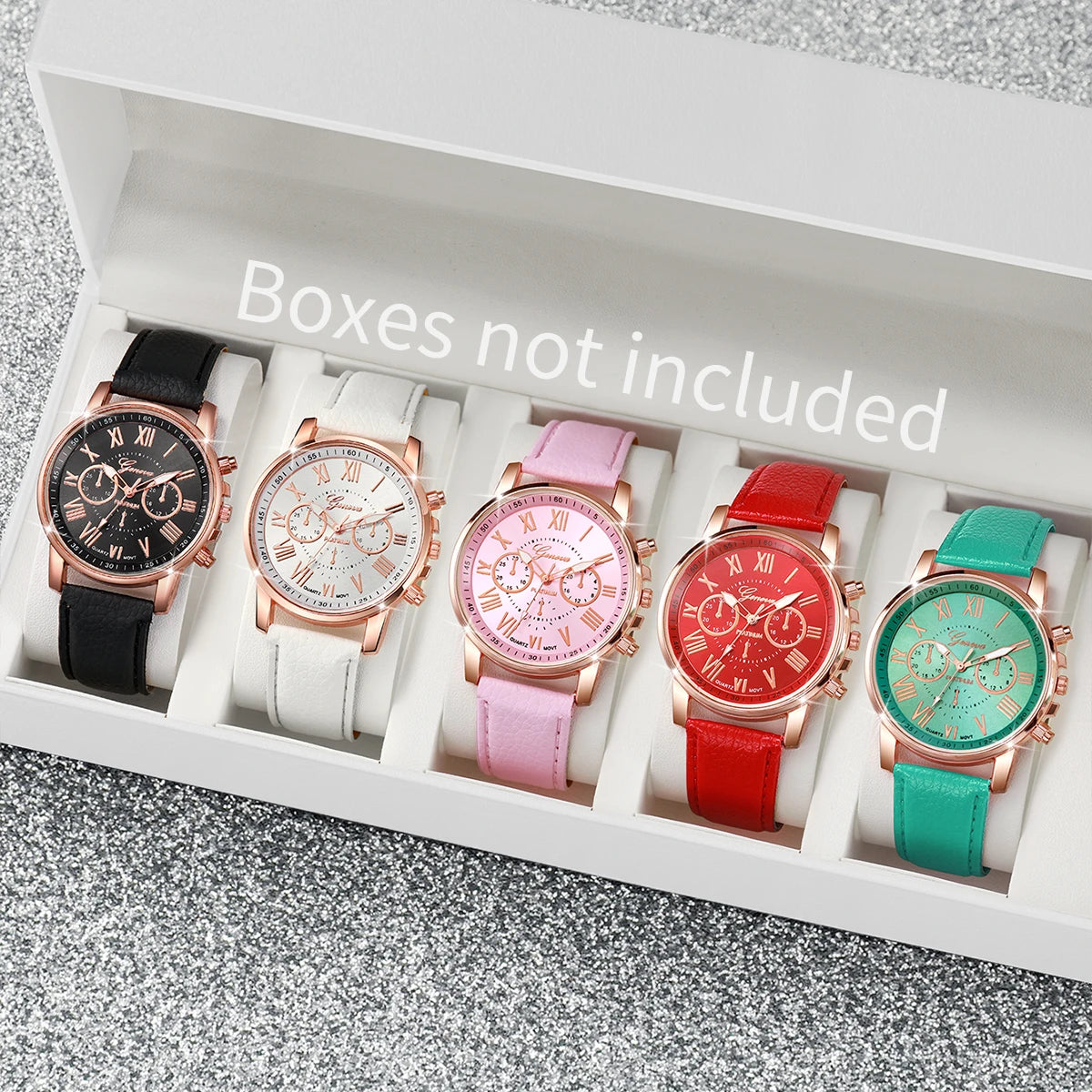 5PCS frauen Uhren Mode Roma Zifferblatt Leder Band Quarzuhr Damen Silikon Band Armbanduhr Reloj Mujer (Ohne box)