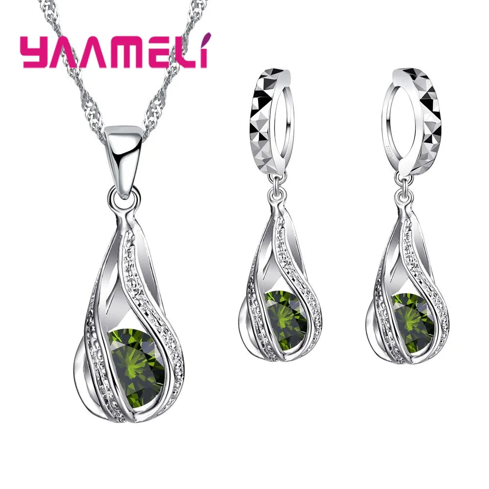 Heißwasser tropfen cz 925 Sterling Silber Schmuck Set für Frauen Anhänger Halskette Creolen Hochzeits feier Ceremey Anel