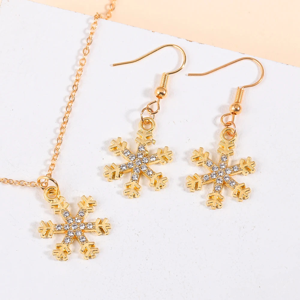 Frauen Mode Luxus Schmuck Set Zirkon Schneeflocke Kristall Anhänger Halskette Ohrringe Party Geschenke Weihnachts schmuck