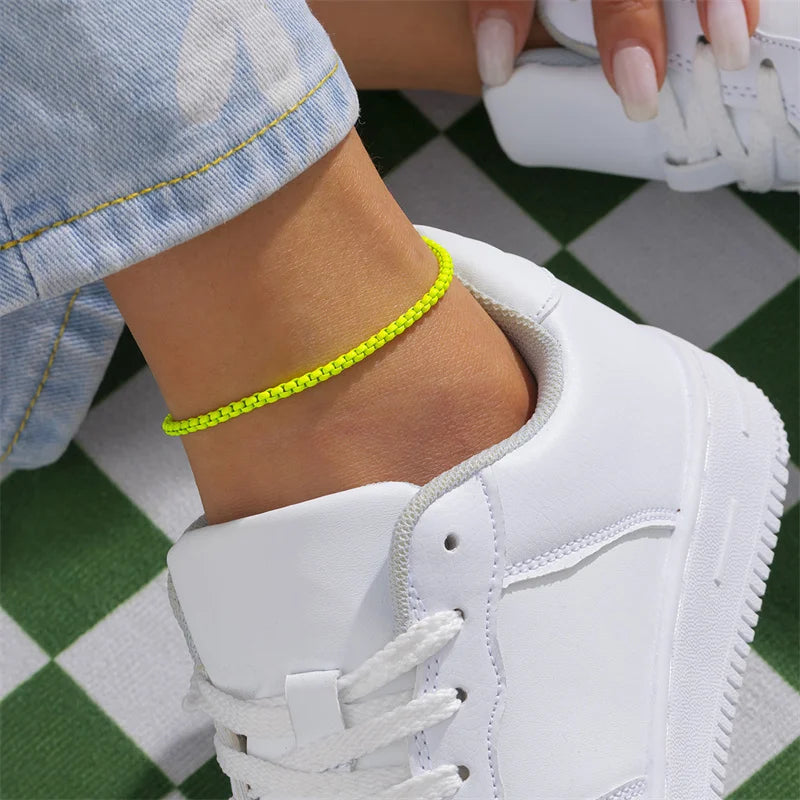 Bunte verstellbare Metallkette Fußkettchen Armband für Frauen Sommer Strand dünne Kette Knöchel Barfuß Y2K weiblicher Fußschmuck