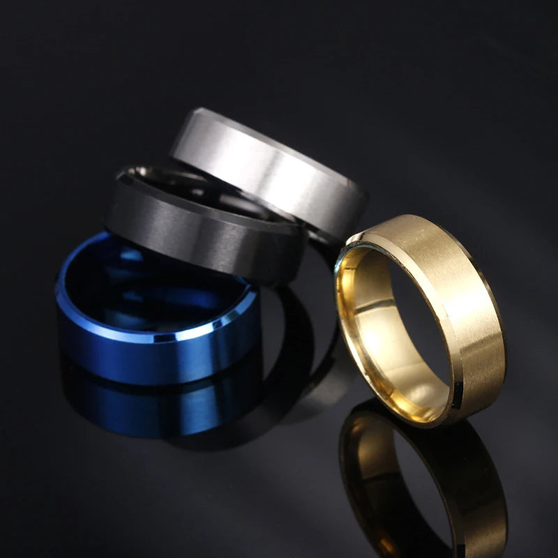 8mm Matt Edelstahl Einfaches Design Schlichte Titan Ringe Gold Ton Versilbert Schwarz Blau Ringe Männer Frau Schmuck Geschenk
