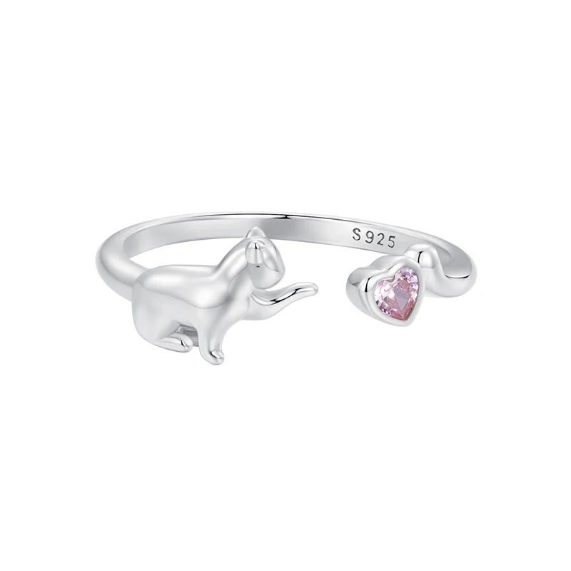 WOSTU 925 Sterling Silber Katze Haustier Einstellbare Ringe Für Frauen Tier Hund Offenen Ring Familie Tochter Geburtstag Schmuck Mädchen Geschenk