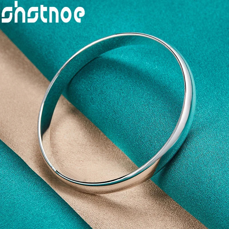 SHSTONE 925 Sterling Silber 8 mm breite Öffnung glatter Armreif für Frauen, Verlobung, Hochzeit, Party, Geburtstag, Charme, edler Schmuck, Geschenke