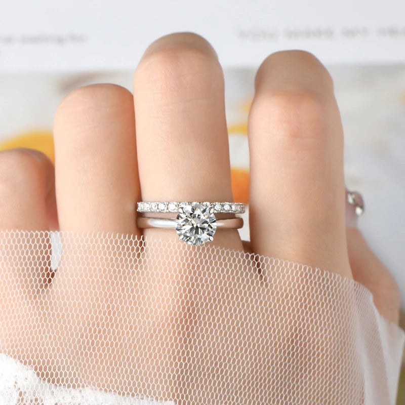 TEN CARATS 1CT-2CTGRA zertifizierter Moissanit-Ehering für Damen, S925-Sterlingsilber, Verlobungsmode, klassischer Schmuck