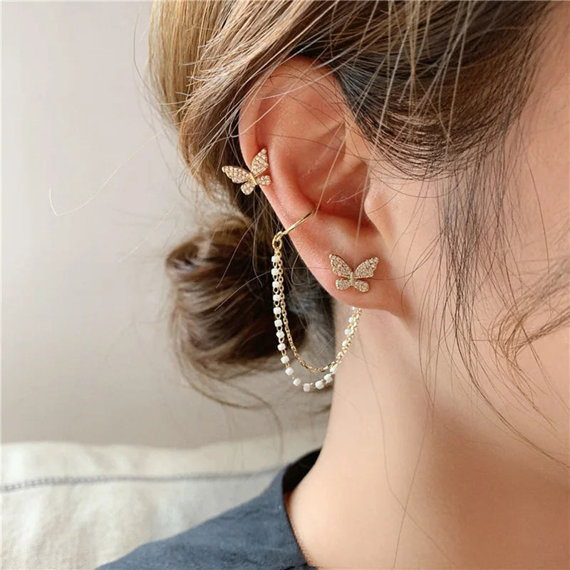 Engelsflügel-Kristall-Ohrringe, versilbert, baumelnde Ohrstecker für Frauen, lange Manschettenohrringe, Böhmen-Quasten-Ohrschmuck