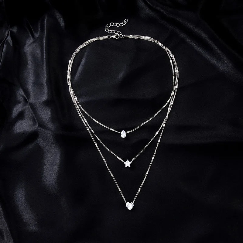 Trendy Zirkon Anhänger Halskette Für Frauen Multilayer Kette Halsband Mode Weibliche Party Glänzenden Schmuck Geschenk