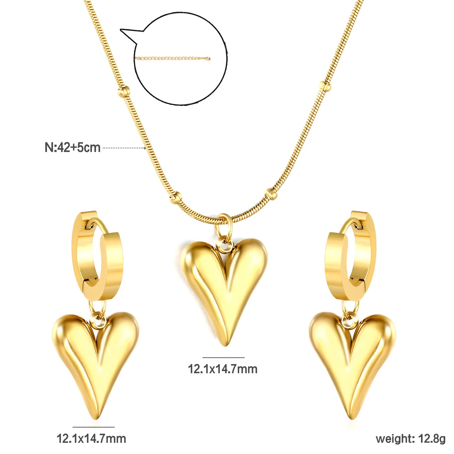 Vierblättriges Kleeblatt für Damen, Halskette, Armband, Ohrringe, Edelstahl, flache Schlangenkette, Halsband für Damen und Mädchen, Modeschmuckset