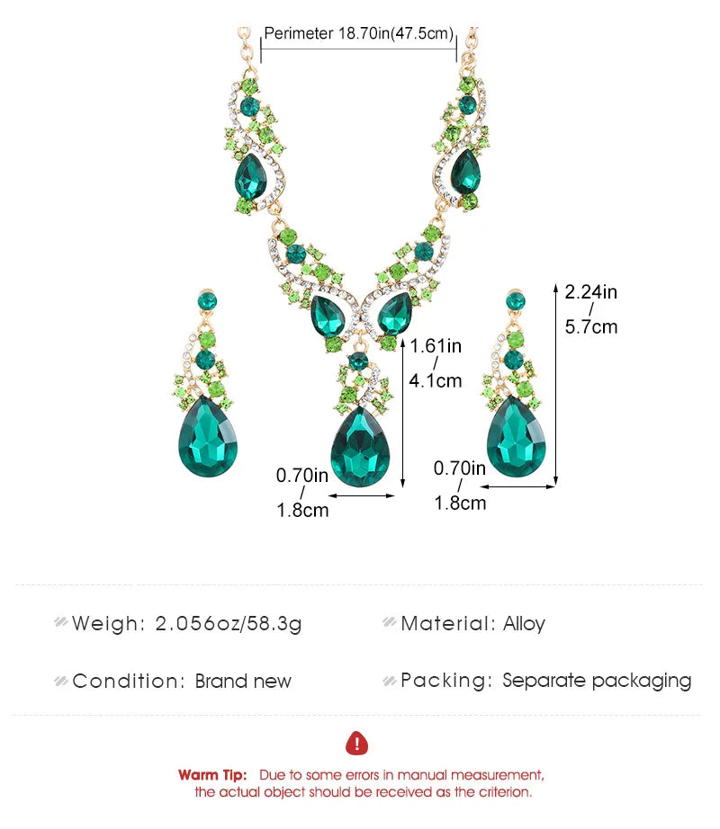 LENNIK Super funkelndes exquisites Kristall-Halsketten-Ohrring-Set, Brautaccessoires, Hochzeitsaccessoires, Bankett-Ohrringe