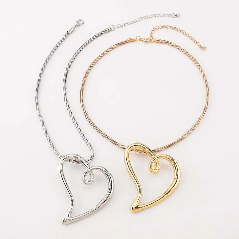 Einfache Metall Hohl Herz Anhänger Halsketten Ohrringe für Frauen Mode Große Liebe Persönlichkeit Choker Halsketten Schmuck Set Geschenke