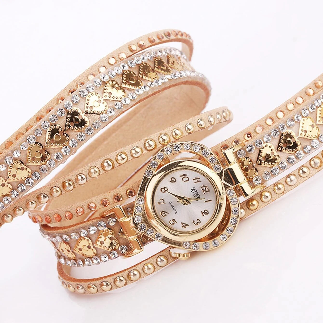 Mode Strass Herz Zifferblatt Frauen Uhren Lange Samt Band Armbanduhr